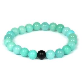 Amazonite with Black Onyx Single Stone Combination 8 mm Round Bead Bracelet by tarotyoga.in