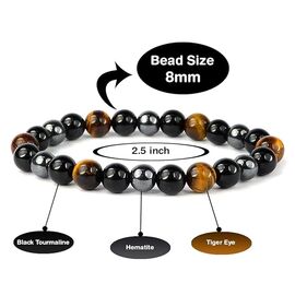 Hematite, Tiger Eye, Black Tourmaline Crystal Stone Combination 8 mm Round Bead Bracelet by tarotyoga.in