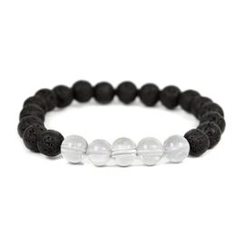 Lava with Clear Quartz Crystal Stone Combination 8 mm Round Bead Bracelet by tarotyoga.in