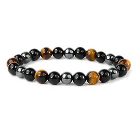 Hematite, Tiger Eye, Black Onyx Crystal Stone Combination 8 mm Round Bead Bracelet by tarotyoga.in