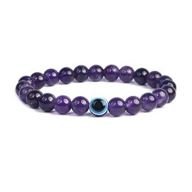 Amethyst with Evil Eye Crystal Stone Combination 8 mm Round Bead Bracelet by tarotyoga.in