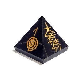 Black Tourmaline with Reiki Symbol Crystal Stone Pyramid by tarotyoga.in