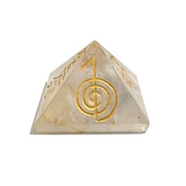 Clear Quartz with Reiki Symbol Crystal Stone Pyramid by tarotyoga.in