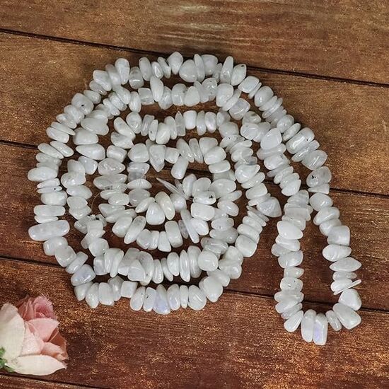 Natural Rainbow Moonstone Chip Mala / Necklace by tarotyoga.in