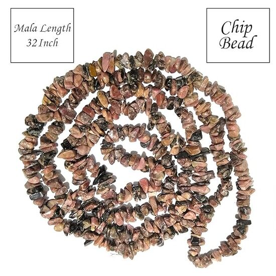 Natural Rhodonite Stone Chip Mala / Necklace by tarotyoga.in