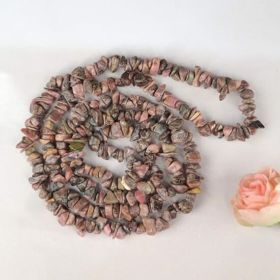 Natural Rhodonite Stone Chip Mala / Necklace by tarotyoga.in