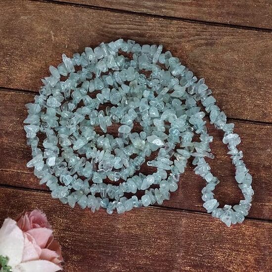 Natural Aquamarine Stone Chip Mala / Necklace by tarotyoga.in