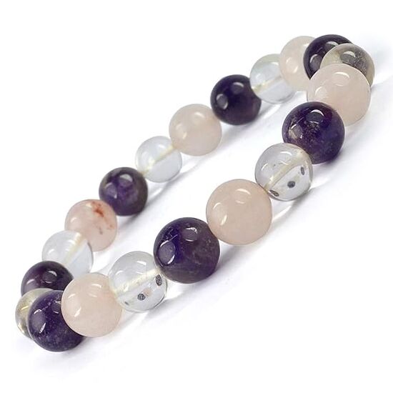 Amethyst, Clear Quartz, Rose Quartz Bracelet Crystal Stone Combination 6 mm Round Bead Bracelet by tarotyoga.in