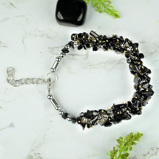 Natural Black Tourmaline Crystal Stone Chip Bracelet by tarotyoga.in