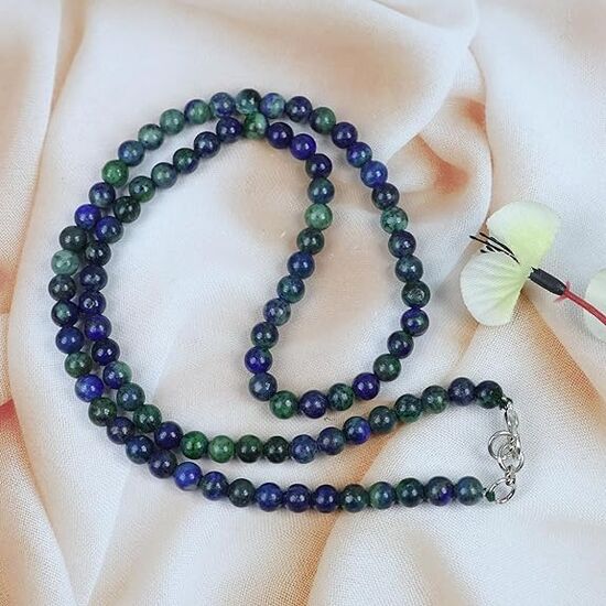 Natural Azurite 6mm Round Bead Necklace by tarotyoga.in