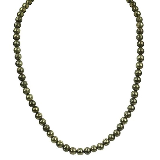 Natural Pyrite 6mm Round Bead Necklace by tarotyoga.in