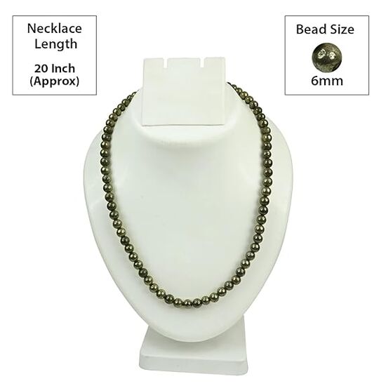 Natural Pyrite 6mm Round Bead Necklace by tarotyoga.in