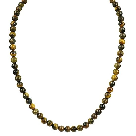 Natural Tiger Eye 6mm Round Bead Necklace by tarotyoga.in