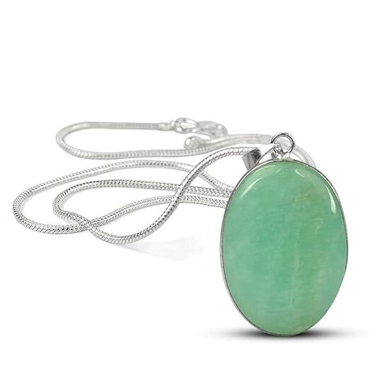 Amazonite Oval Shape Crystal Stone Locket Pendant with Metal Chain by tarotyoga.in