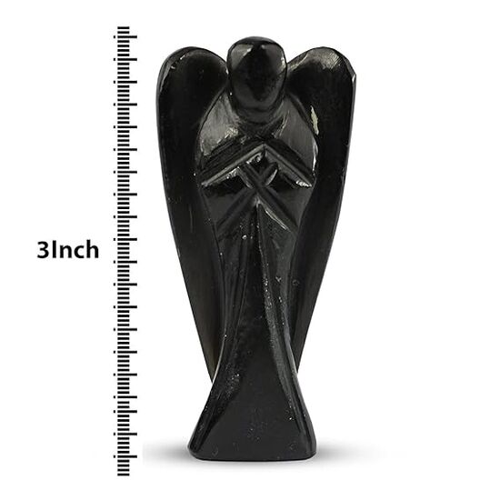 Natural Black Tourmaline Crystal Stone Guardian Angel Figurine / Statue by tarotyoga.in