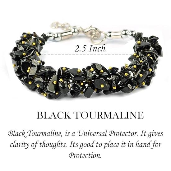 Natural Black Tourmaline Crystal Stone Chip Bracelet by tarotyoga.in