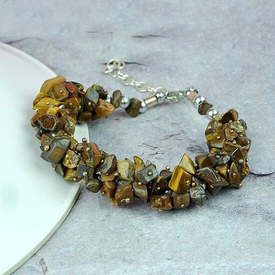 Natural Tiger Eye Crystal Stone Chip Bracelet by tarotyoga.in