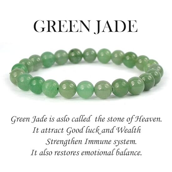 Green Jade Crystal Stone 8 mm Round Bead Bracelet by tarotyoga.in