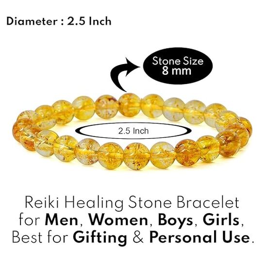 Citrine Crystal Stone 8 mm Round Bead Bracelet by tarotyoga.in