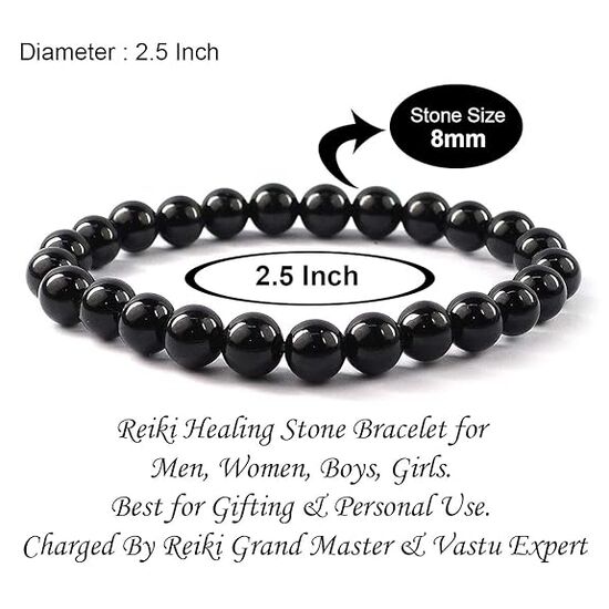 Black Tourmaline Crystal Stone 8 mm Round Bead Bracelet by tarotyoga.in