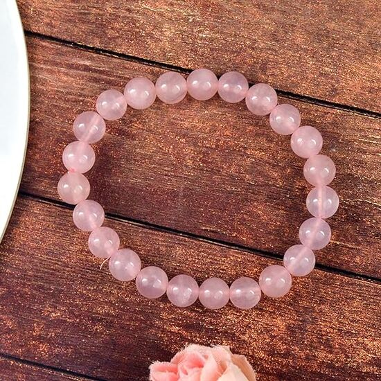 Rose Quartz Crystal Stone 8 mm Round Bead Bracelet by tarotyoga.in