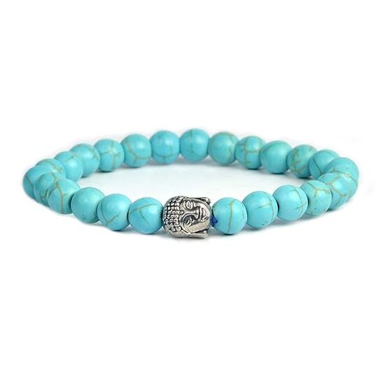 Turquoise Crystal Stone 8 mm Round Bead with Buddha Head Bracelet by tarotyoga.in