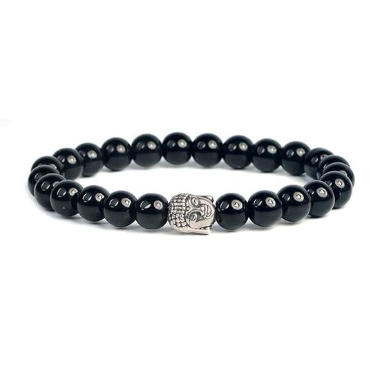 Black Onyx Crystal Stone 8 mm Round Bead with Buddha Head Bracelet by tarotyoga.in