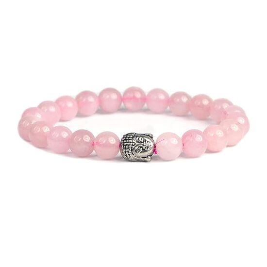 Rose Quartz Crystal Stone 8 mm Round Bead with Buddha Head Bracelet by tarotyoga.in