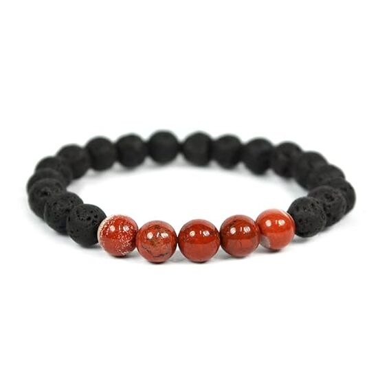 Lava with Red Jasper Crystal Stone Combination 8 mm Round Bead Bracelet by tarotyoga.in