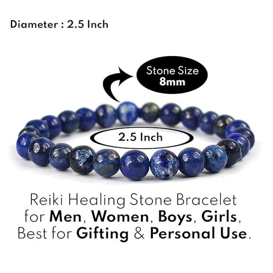 Lapis Lazuli Crystal Stone 8 mm Round Bead Bracelet by tarotyoga.in