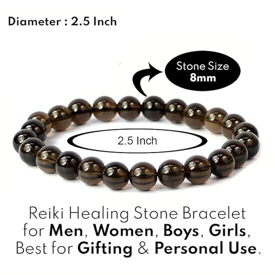 Smoky Quartz Crystal Stone 8 mm Round Bead Bracelet by tarotyoga.in