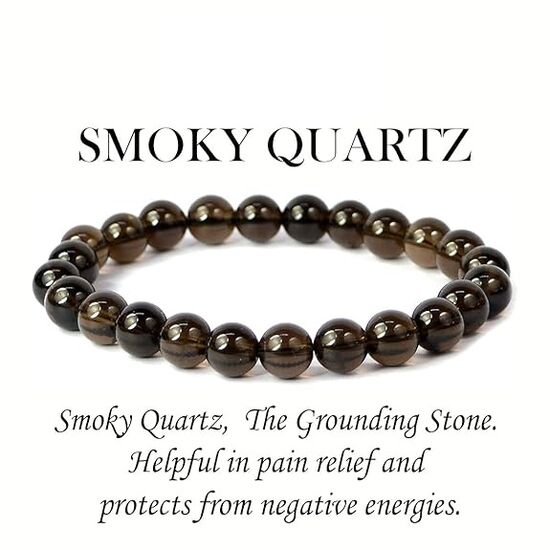 Smoky Quartz Crystal Stone 8 mm Round Bead Bracelet by tarotyoga.in