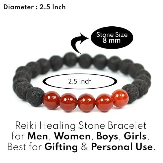 Lava with Carnelian Crystal Stone Combination 8 mm Round Bead Bracelet by tarotyoga.in