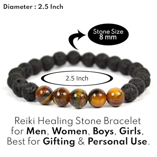 Lava with Tiger Eye Crystal Stone Combination 8 mm Round Bead Bracelet by tarotyoga.in