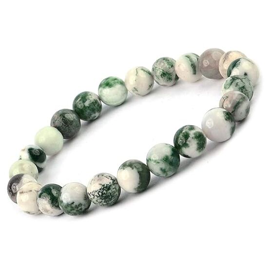 Tree Agate Crystal Stone 8 mm Round Bead Bracelet by tarotyoga.in