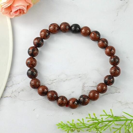 Mahogany Obsidian Crystal Stone 8 mm Round Bead Bracelet by tarotyoga.in