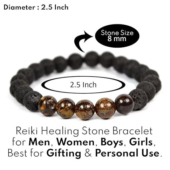 Lava with Bronzite Crystal Stone Combination 8 mm Round Bead Bracelet by tarotyoga.in