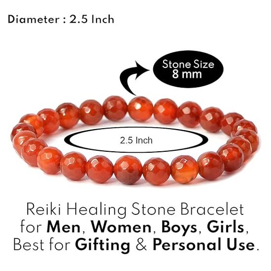 Carnelian Crystal Stone 8 mm Faceted Bead Bracelet by tarotyoga.in