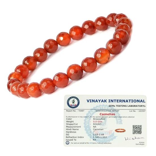 Carnelian Crystal Stone 8 mm Faceted Bead Bracelet by tarotyoga.in