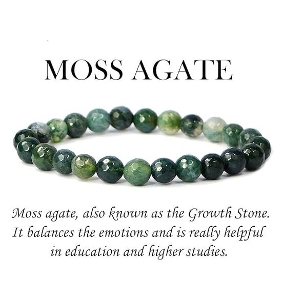 Moss Agate Crystal Stone 8 mm Faceted Bead Bracelet by tarotyoga.in