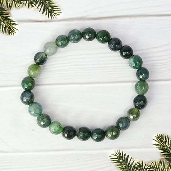 Moss Agate Crystal Stone 8 mm Faceted Bead Bracelet by tarotyoga.in