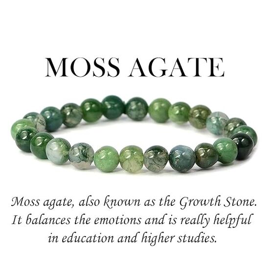 Moss Agate Crystal Stone 8 mm Round Bead Bracelet by tarotyoga.in