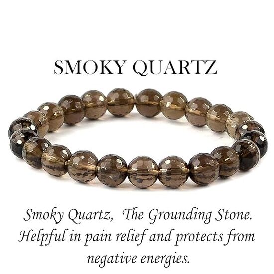 Smoky Quartz Crystal Stone 8 mm Faceted Bead Bracelet by tarotyoga.in