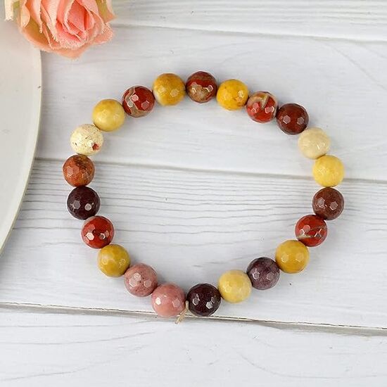 Mookaite Jasper Crystal Stone 8 mm Faceted Bead Bracelet by tarotyoga.in