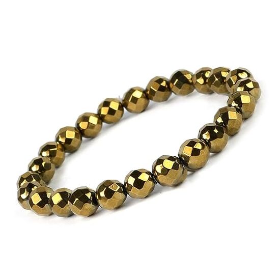 Golden Hematite Crystal Stone 8 mm Faceted Bead Bracelet by tarotyoga.in