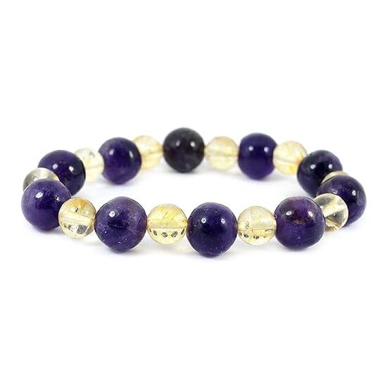 Amethyst with Citrine Crystal Stone Combination 8 mm Round Bead Bracelet by tarotyoga.in