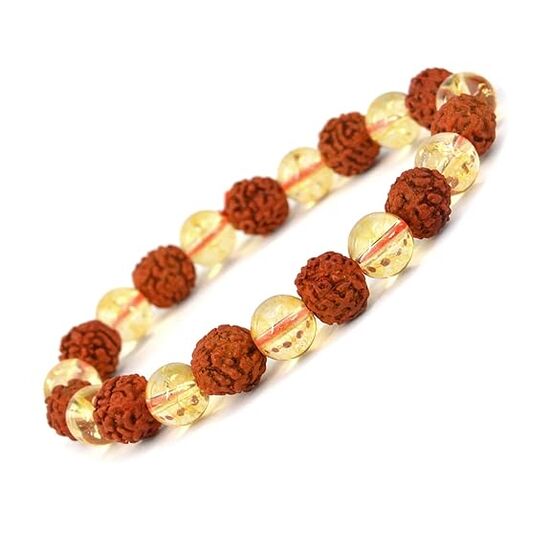 Citrine with Rudraksha Crystal Stone Combination 8 mm Round Bead Bracelet by tarotyoga.in