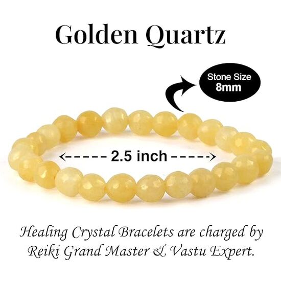 Golden Quartz Crystal Stone 8 mm Faceted Bead Bracelet by tarotyoga.in