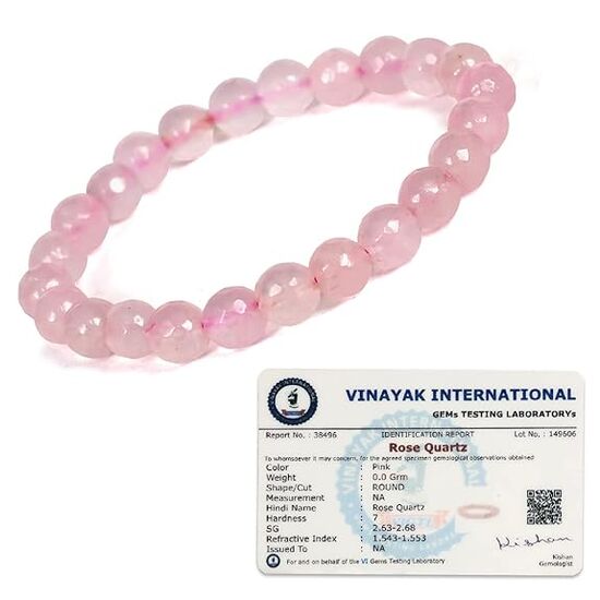 Rose Quartz Crystal Stone 8 mm Faceted Bead Bracelet by tarotyoga.in