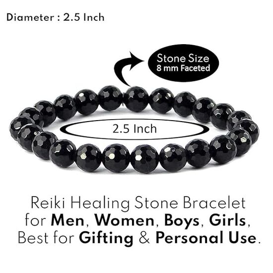 Black Onyx Crystal Stone 8 mm Faceted Bead Bracelet by tarotyoga.in